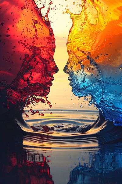 Deux visages abstraits dans une étreinte colorée par Imperial Art House