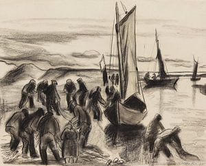 Max Pechstein, Fischer mit Booten an der Mündung des Flusses Lupow in Pommern, 1930.