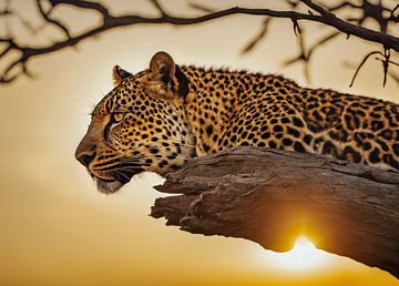 Leopard auf einem Baum von Kees van den Burg