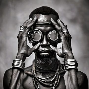Ethiopian man with motorbike goggles by Gert-Jan Siesling