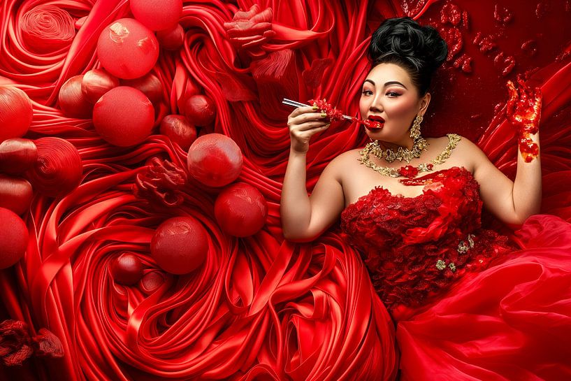 woman eats spaghetti by Egon Zitter