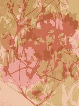 Abstracte botanische kunst in zachte pastelkleuren.