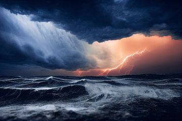 Storm op zee met bliksem. Deel 2 van Maarten Knops