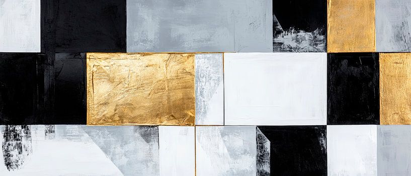 Moderne abstrakte Kunst in Schwarz und Gold von Poster Art Shop