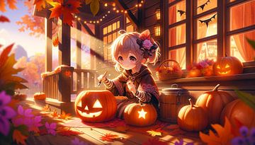 Halloween-voorbereidingen in anime-stijl van artefacti
