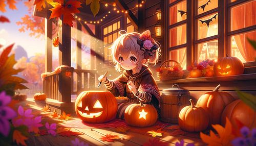 Préparatifs d'Halloween dans le style de l'anime