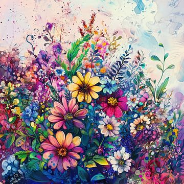 Kleurrijke bloemen moderne kunst van Mel Digital Art