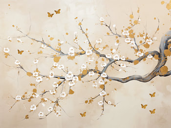 Fleur avec feuille d'or et papillons, Vincent van Gogh