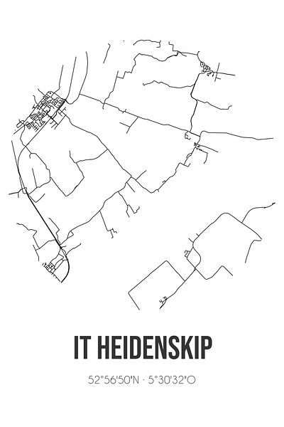 It Heidenskip (Fryslan) | Map | Black and white by Prints of Place