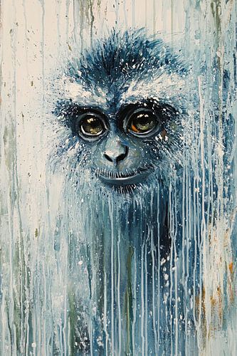 Singe expressif dans les tons bleus