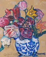 Delfst blauwe tulpenvaas met tulpen nr. 4