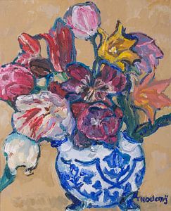 Delfter blaue Tulpenvase mit Tulpen Nr. 4