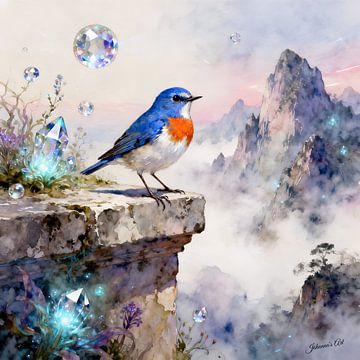 Les beaux oiseaux du monde - Oiseau à gorge bleue sur Johannas Art Creations