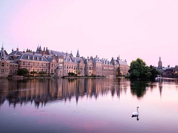 Binnenhof en Hofvijfer Den Haag Nederland in een roze gloed van Linda van der Meer