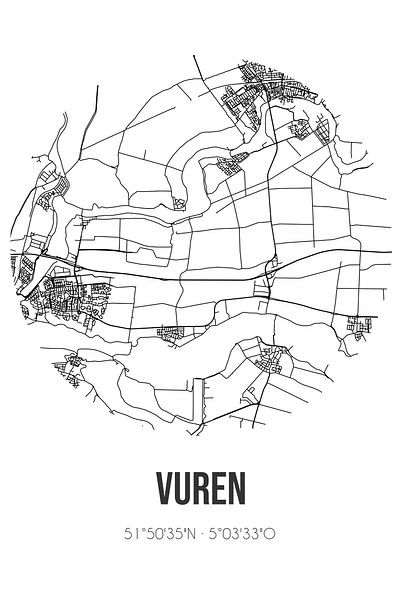 Vuren (Gelderland) | Map | Black and white by Prints of Place