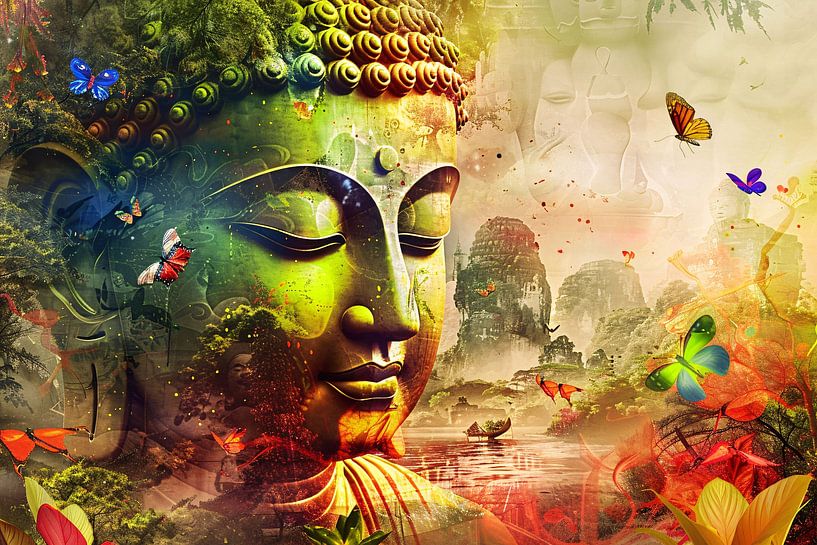 Harmonious Buddha with nature and butterflies by Art & Soul Creations