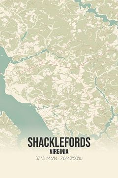 Vintage landkaart van Shacklefords (Virginia), USA. van Rezona