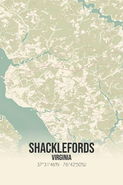 Alte Karte von Shacklefords (Virginia), USA. von Ortsdrucke
