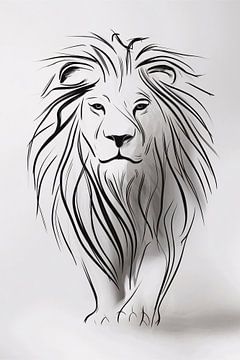 Lion abstrait aux lignes minimalistes sur De Muurdecoratie