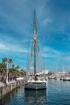 Anchored Yacht Sailboat in Port Vell in Barcelona, Spain by Andreea Eva Herczegh