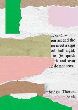 Collage aus zerrissenem Papier in Weiß, Rosa und Grün von Studio Allee