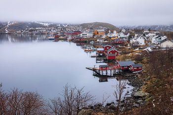 Charming Reine Village Reflecting on Calm Waters of Lofoten in N