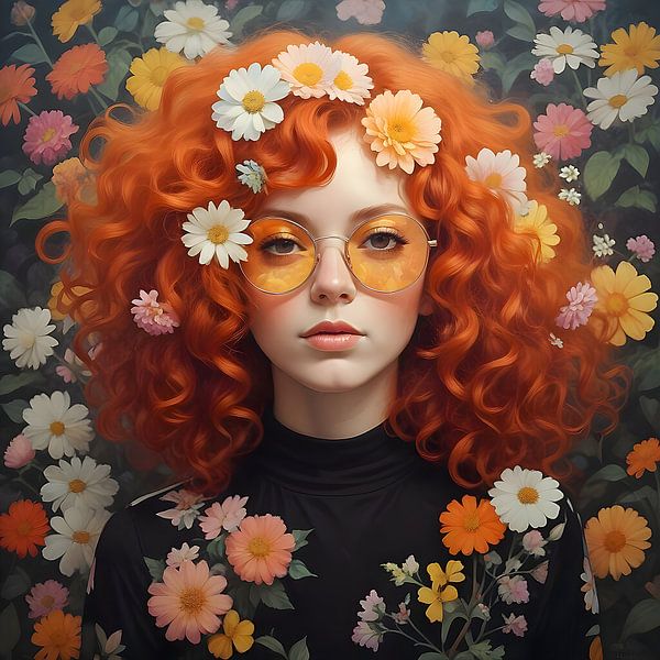 TW living - Wonderful woman Portret - RED HAIR FLOWER par TW living