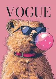 stylish wearing sunglasses blowing pink bubble gum vogue poster by Cross
