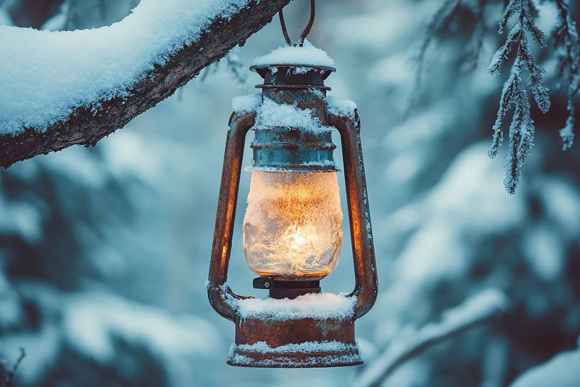 Lantern in snowy landscape by Art & Soul Creations