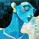 Geometric Woman | Abstract Portrait with Blue by Wonderful Art thumbnail
