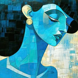 Geometric Woman | Abstract Portrait with Blue by Wonderful Art