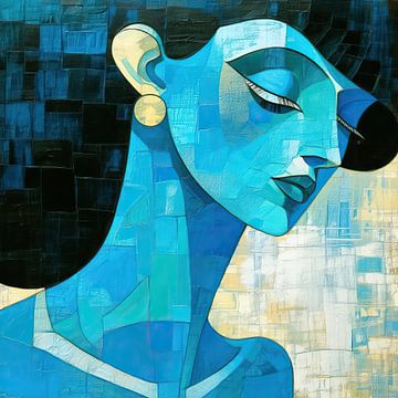 Geometrische Vrouw | Abstract Portret met Blauw van De Mooiste Kunst