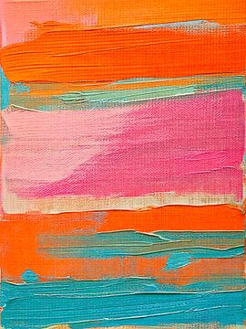 Kleurrijk Modern Abstract in Oranje, Roze en blauw - 1 van Studio Pieternel