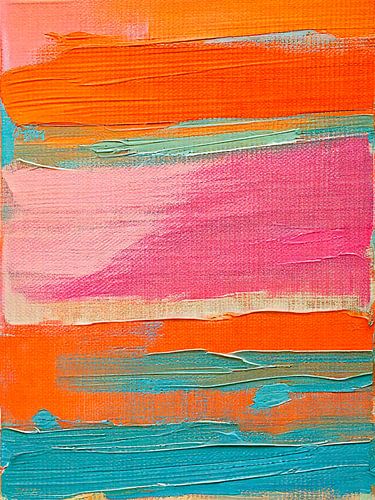 Kleurrijk Modern Abstract in Oranje, Roze en blauw - 1