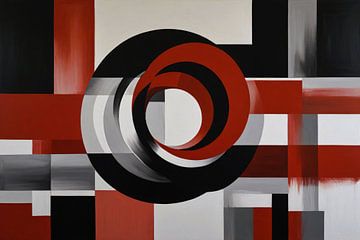 Abstract minimalisme met rode en zwarte cirkels van De Muurdecoratie
