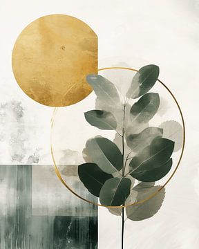 Botanisch, modern en abstract in groen en goud van Studio Allee