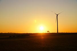 Windrad zum Sonnenuntergang auf einer Wiese von Martin Köbsch