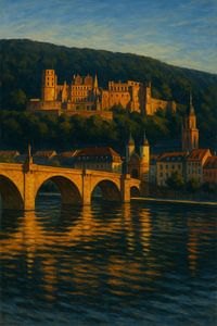 Golden Reflections of Heidelberg Castle – Atmospheric Cityscape Wall Art