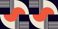 Retro geometrie met cirkels en strepen in Bauhaus-stijl in oranje rood, wit, zwart van Dina Dankers thumbnail