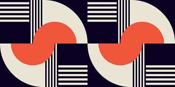 Retro-Geometrie mit Kreisen und Streifen im Bauhaus-Stil in orange, rot, weiß, schwarz von Dina Dankers
