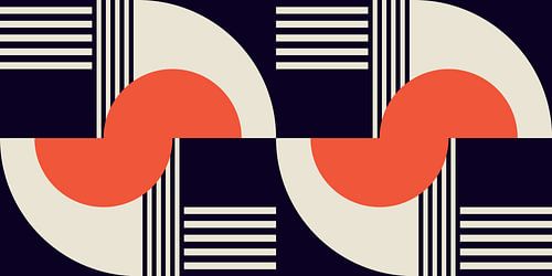 Retro geometrie met cirkels en strepen in Bauhaus-stijl in oranje rood, wit, zwart