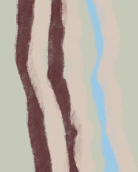 Retro 70s geïnspireerd schilderij met penseelstrepen in roze, bruinrood, neonblauw, mintgrijs