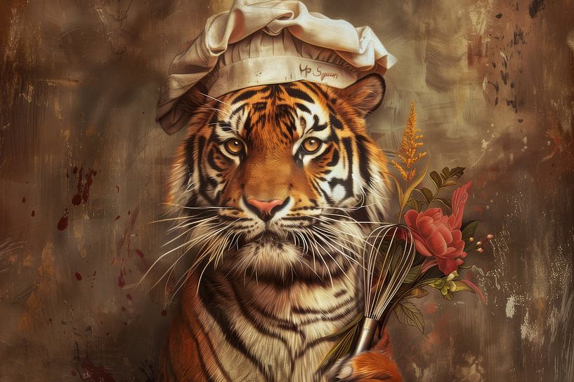 De Culinaire Tijger - Chef met Bloemen en Garde van Eva Lee