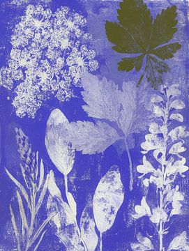 Feuilles botaniques en bleu et blanc - imprimé moderne de la nature avec texture graphique