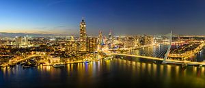 Skyline von Rotterdam bei Nacht mit Blick auf die Erasmusbrug