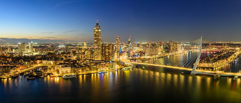 Rotterdam skyline nighttime panorama view at Erasmusbrug by Sjoerd van der Wal Photography