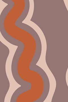 Retro vloeiende lijnen. Minimalistische abstracte kunst in roze, terra en paars nr. 4 van Dina Dankers