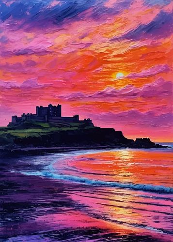 Bamburgh Kasteel zonsondergang 's avonds