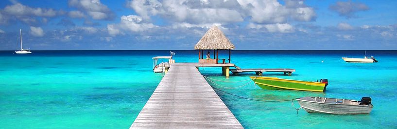 Tropisch panorama met boten aan een steiger van iPics Photography