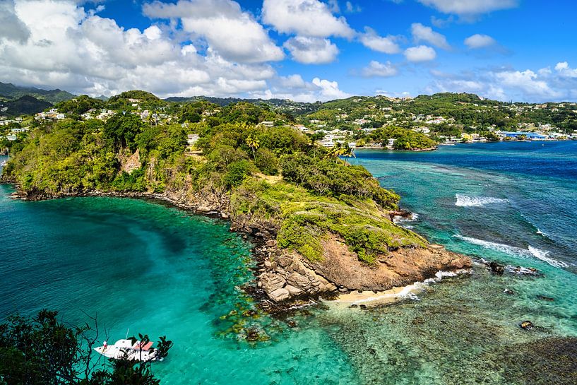 Gezicht op Fort Duvernette op St. Vincent in het Caribisch gebied van Andreas Völkel